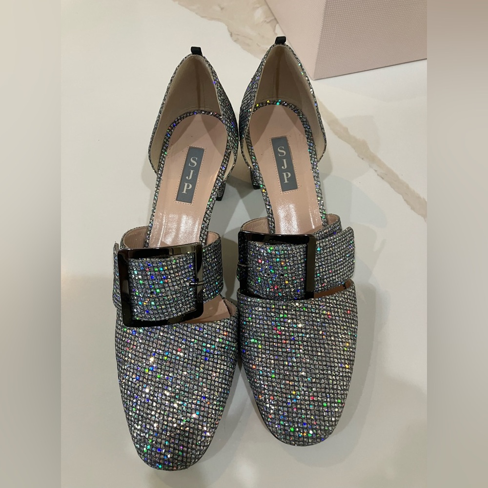 SJP by Sarah Jessica Parker Anahita Block Heel D’Orsay Glitter Pumps.